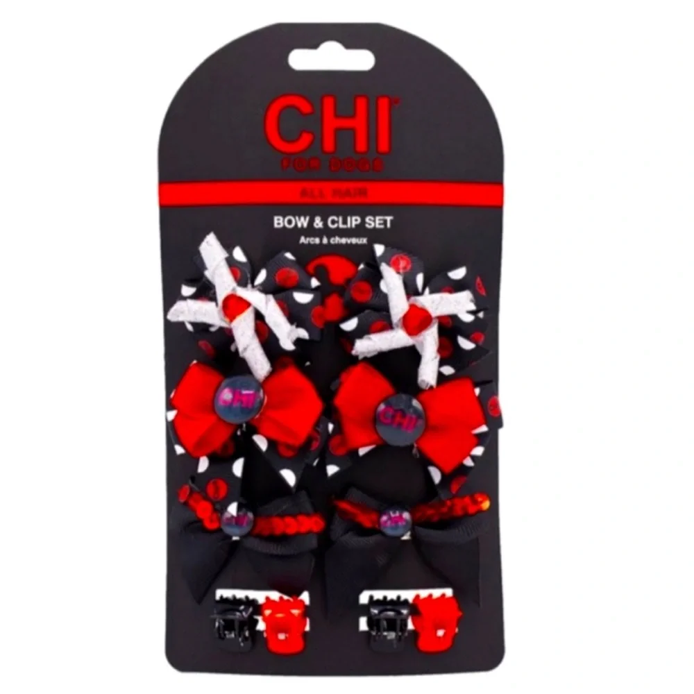 CHI For Dogs Bow & Clip Set‎ Pet Grooming Products Red Black White Pet Hair Bows